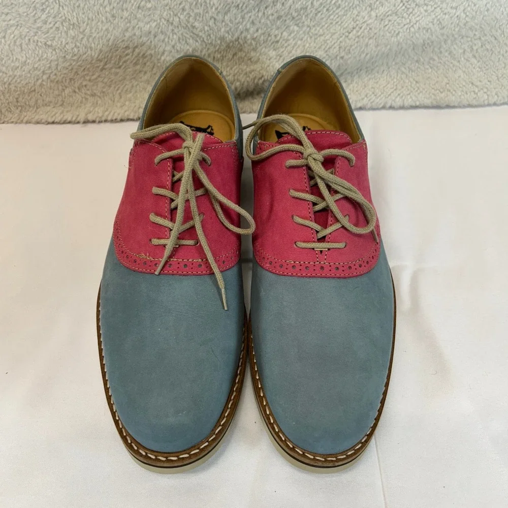 1901 Mens Blue Pink Leather Suede Saddle Oxford Brogue Shoes M23109 Size 9.5M